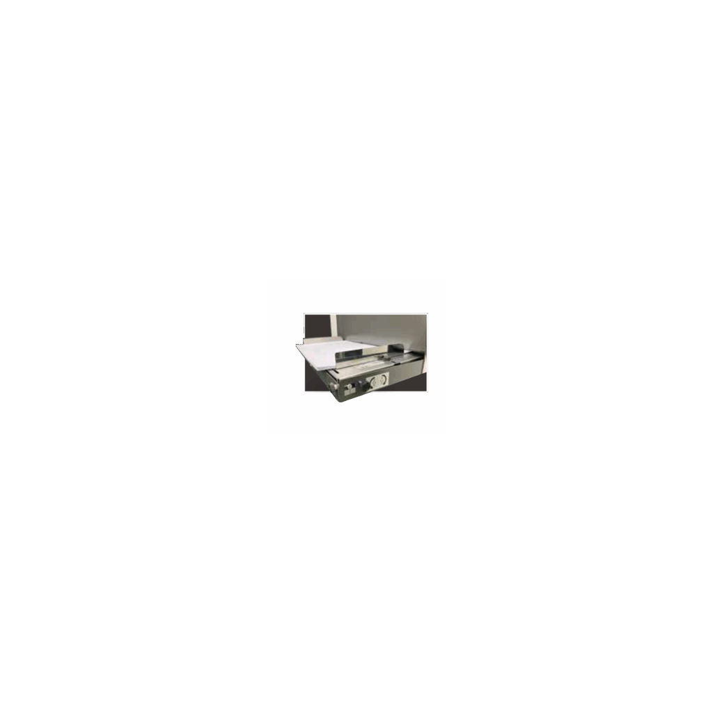 Revo Flex output tray detail with a flush-cut trimmed sheet