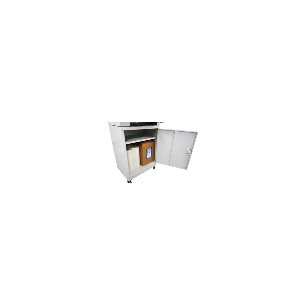 Revo cabinet stand with hinged door open showing film storage
